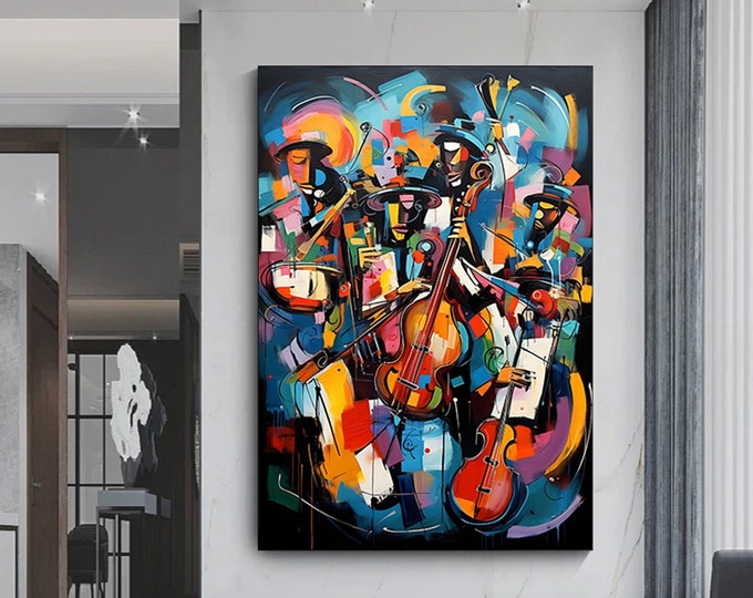 Abstract art colorful Picasso jazz canvas wall art, Tablo Picasso Style Music Jazz Art Wall Decor