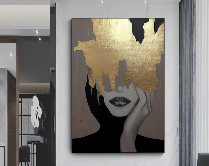 Gold Woman Canvas Painting, Abstract Woman Canvas Print, Fashion Wall Decor, Women Wall Canvas Art, Home Wall Decoration