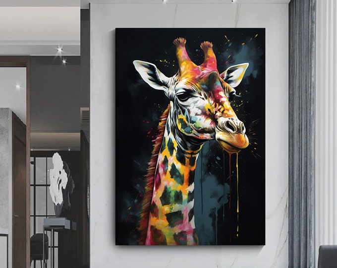 Graffiti Canvas Art, Giraffe Canvas Art, Street Art Prints, Colorful Animal Wall Art, Giraffe Wall Art Painting, Animal Art Canvas