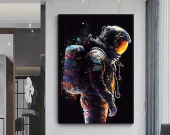 Colorful abstract painting of an astronaut graffiti art of an astronaut contemporary space art vibrant astronaut painting - Print or Canvas