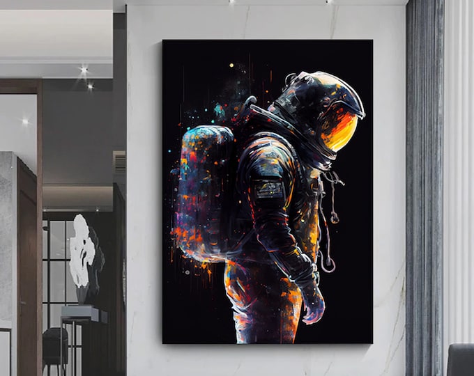 Colorful abstract painting of an astronaut graffiti art of an astronaut contemporary space art vibrant astronaut painting - Print or Canvas