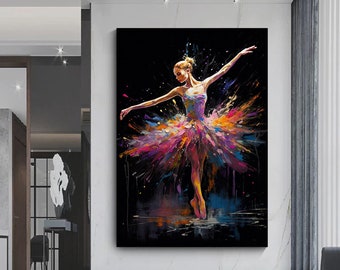 Colorful Ballerina Canvas Print, Handmade Wall Art