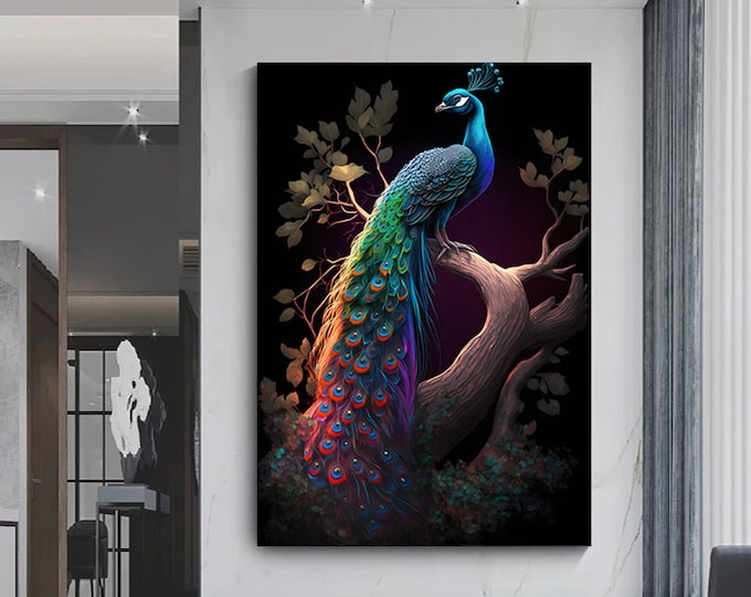 Canvas Artwork Extra Large Peacock Canvas Painting Wall Art, Wall Art, Animal Poster, Animal Canvas, Peacock  Poster,