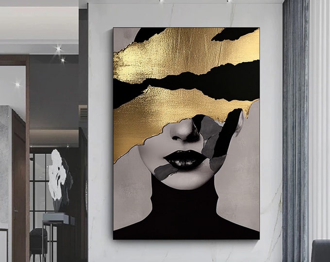 Gold Woman Canvas Painting, Abstract Woman Canvas Print, Fashion Wall Decor, Women Wall Canvas Art, Home Wall Decoration