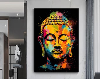 Colorful Buddha Canvas Print, Yoga Meditation Wall Art