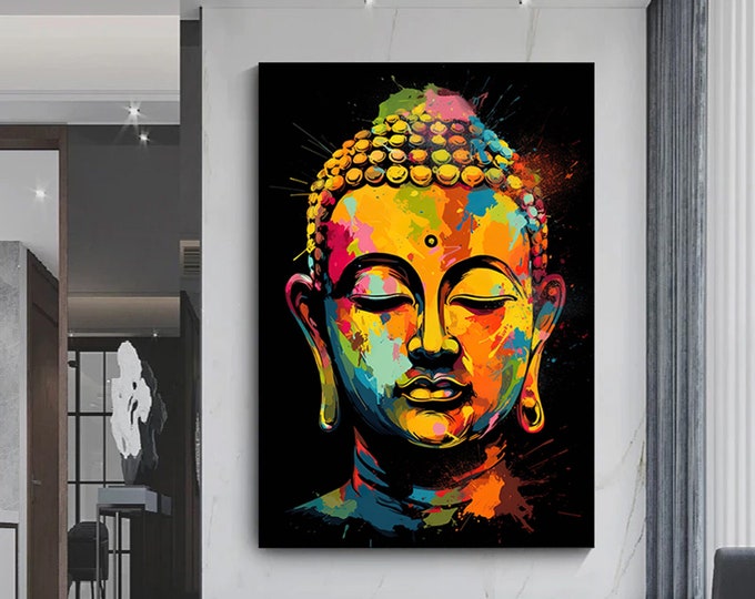 Buddha Canvas Painting, Yoga Artwork, Meditation Art Print, Buddha Wall Art Landscape, Buddhist Wall Decor, Yoga Wall Art Lotus, Home Gift