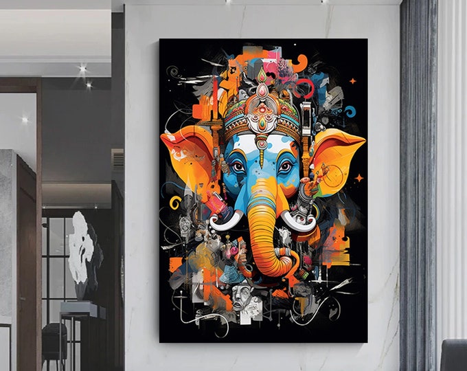 Lord Ganesha Wall Art , Hindu God Lord Ganesha Print, Ganesha, Ganesha Painting, Hindu Art, Hinduism, Wall Art, Wall Decor