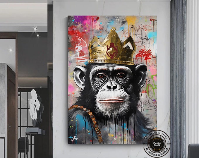 Graffiti Canvas Art Print, Pop Art Wall Art Large, Monkey Canvas, Graffiti Print, Pop Art Painting Print, Street Art Canvas Printss