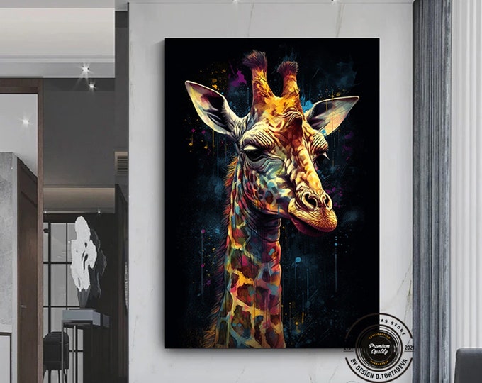 Pop Art Canvas Print, Giraffe Wall Art Printable, Modern Pop Art Painting, Giraffe Canvas Print, Abstract Animal Art, Gift For Boyfriend