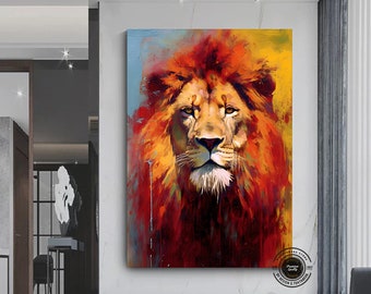 Lion Head Wall Art, Graffiti Pop Art Print on Canvas