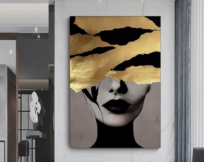 Gold Woman Canvas Painting, Abstract Woman Canvas Print, Fashion Wall Decor, Women Wall Canvas Art, Home Wall Decoration