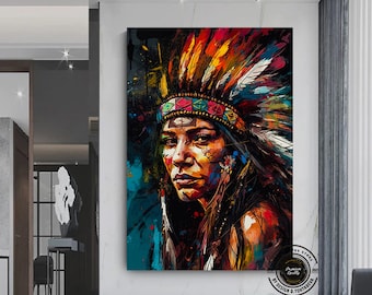 Native American Woman Canvas Print: Graffiti Pop Art Wall Decor