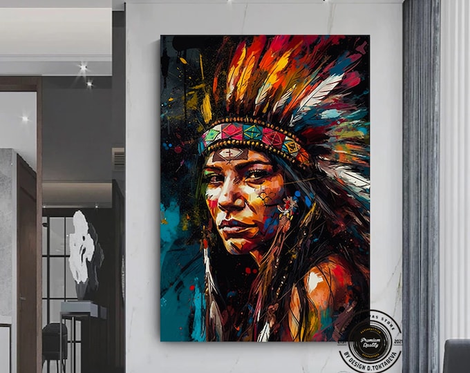 Graffiti Art Canvas Woman Print Art, Native American Decor Wall Art, Pop Culture Wall Art, Aboriginal Art Print, Indian Wall Art Decor Print