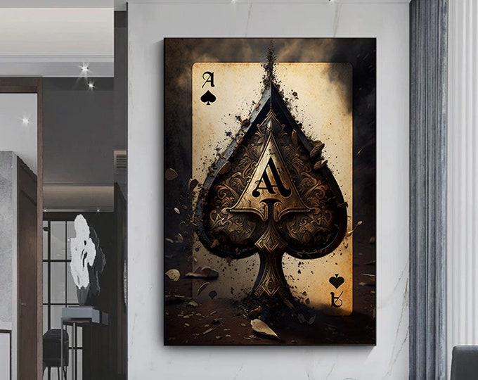 Poker Playing Card Canvas Painting, Poker Wall Art, Black Canvas Painting, Wall Art, Modern Wall Art,Vintage style,Modern art antique.