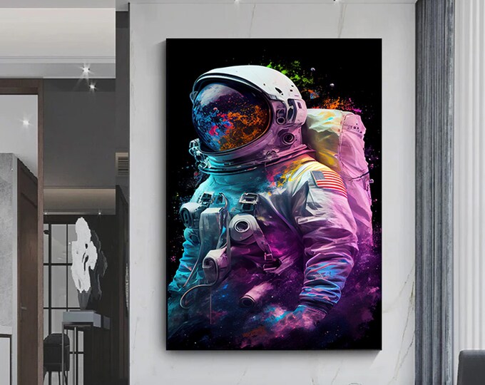 Colorful abstract painting of an astronaut graffiti art of an astronaut contemporary space art vibrant astronaut painting - Print or Canvas