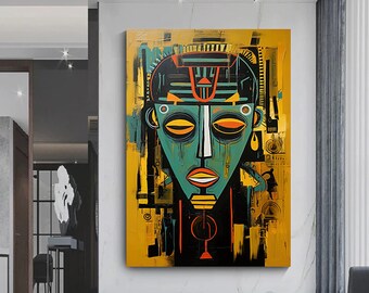 African Wall Art, Culture Home Decor, Large Canvas Painting