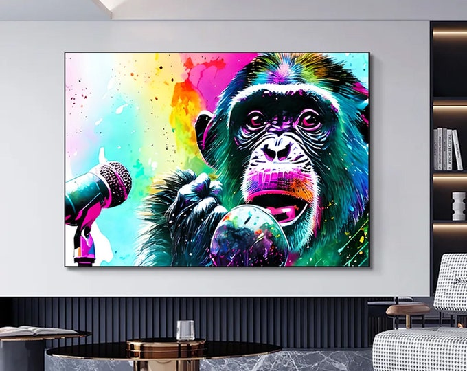 Abstract Graffiti Monkey, Funny Gorilla Wall Art Picture, Colorful Chimp Canvas Decor, Graffiti monkey Art, Colorful Monkey poster wall art