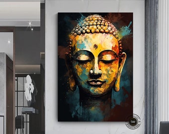 Handmade Buddha Canvas Painting: Yoga Meditation Art Print