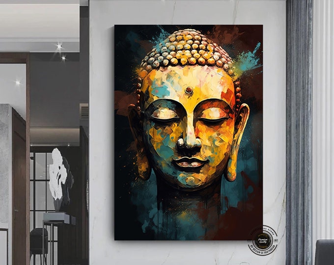 Buddha Canvas Painting, Yoga Artwork, Meditation Art Print, Buddha Wall Art Landscape, Buddhist Wall Decor, Yoga Wall Art Lotus, Home Gift