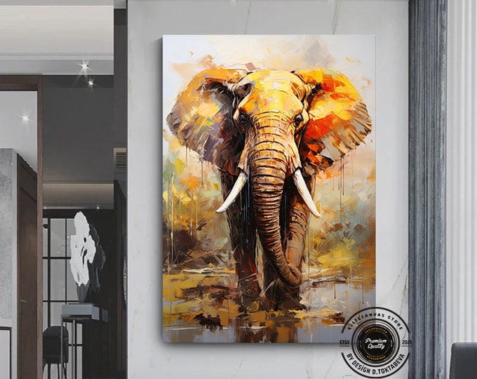 Colorful Elephant Print, Pop Art Wall Art Canvas, Watercolor Elephant Poster, Pop Art Poster, Elephant Canvas Wall Art, Above Bed Decor Art