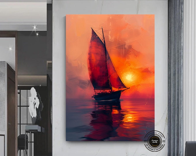 Nautical Decor For Wall, Boat Canvas Print, Colorful Art Print, Sailboat Painting On Canvas, Nautical Prints, Sailing Painting, Home Gift