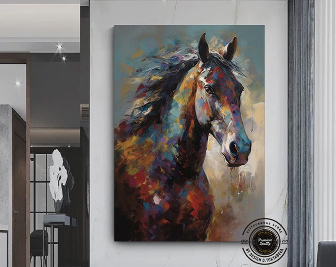 Abstract Horse Painting On Canvas, Large Horse Wall Art Print Colorful Abstract Wall Art, Wall Decor Over The Bed Animal Lover Gift For Home