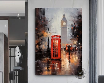 London Canvas Print, Abstract Urban Wall Art, Red Phone Booth