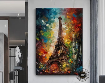 Eiffel Tower Abstract Canvas: Colorful Paris Wall Art