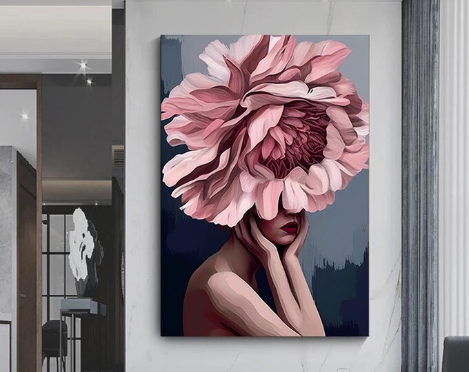 Abstract art woman modern art poster decoration print Flower Woman Wall Art,Blooming Head Print,Ready to Hang Decoration