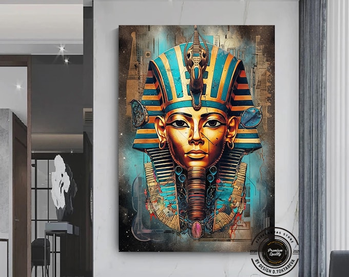 Tutankhamun Abstract Canvas Print, Tutankhamun, Pharaoh, Egyptian Decor, Ancient Egypt, Ancient Egyptian Art, Digital Print, Home Decoration