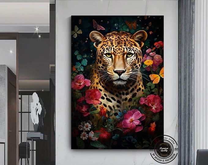 Leopard Portrait Prints Wall Art, Tiger Canvas Art, Animal Poster, Farmer gifts, Home Decoratıon, Canvas Art Prints, Leopard Poster Gift