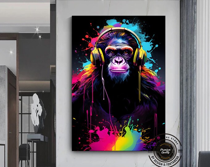 Monkey Print Wall Art Trendy, Large Graffiti Art Original Painting, Street Art Painting, Graffiti Canvas Art, Monkey Home Decor Wall Art