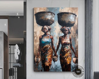 African Women Oil Painting: Handmade Cultural Wall Art