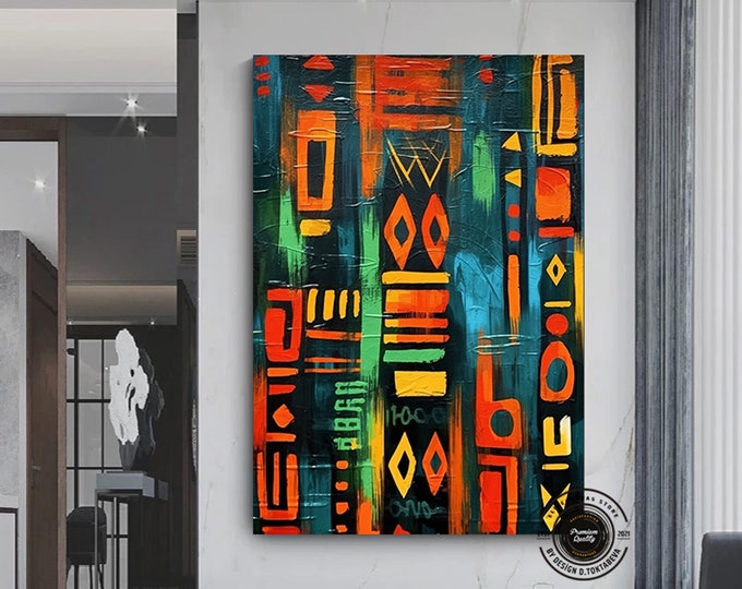 African wall Symbols, African Canvas Painting, African culture home decor, African luxury wall art, Fashion wall decor, Large Wall Art, Gift