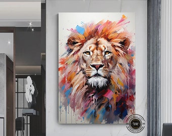 Abstract Lion Framed Canvas Print: Colorful Wall Art