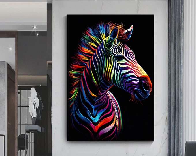 Colorful zebra canvas wall art, noble zebra canvas wall art, canvas print art for animal lovers, canvas print art ready to hang on the wall