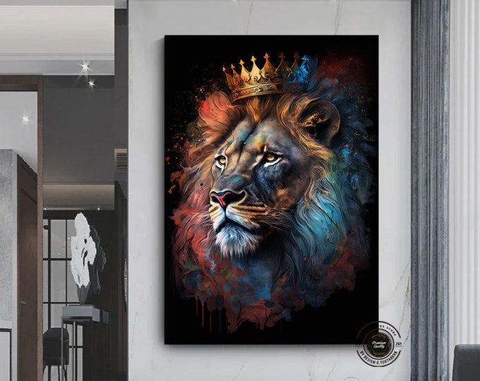 The Lion King Wall Art, Lion Black Gold Abstract Painting Extra Large Canvas Painting, Game Room,Canvas Wall Decor Ready to Hang