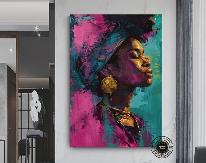 African American Art Canvas Large, Black Woman Portrait Art, Abstract African Woman Print, Colorful Abstract Art Prints, Oversized Wall Art