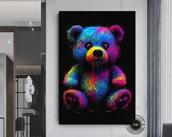 Teddy Bear Graffiti Art: Colorful Street Art Canvas