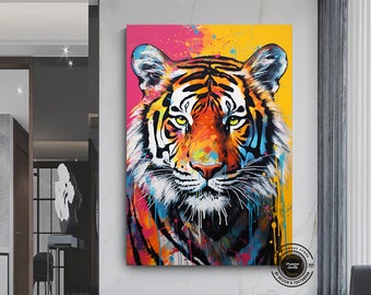 Abstract Graffiti Tiger Canvas Print: Modern Colorful Wall Art