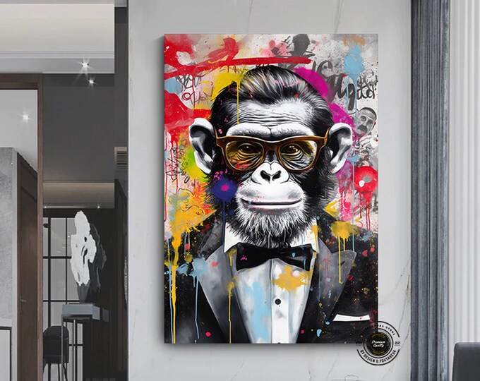 Monkey Print Wall Art Trendy, Large Graffiti Art Original Painting, Street Art Painting, Graffiti Canvas Art, Monkey Home Decor Wall Art