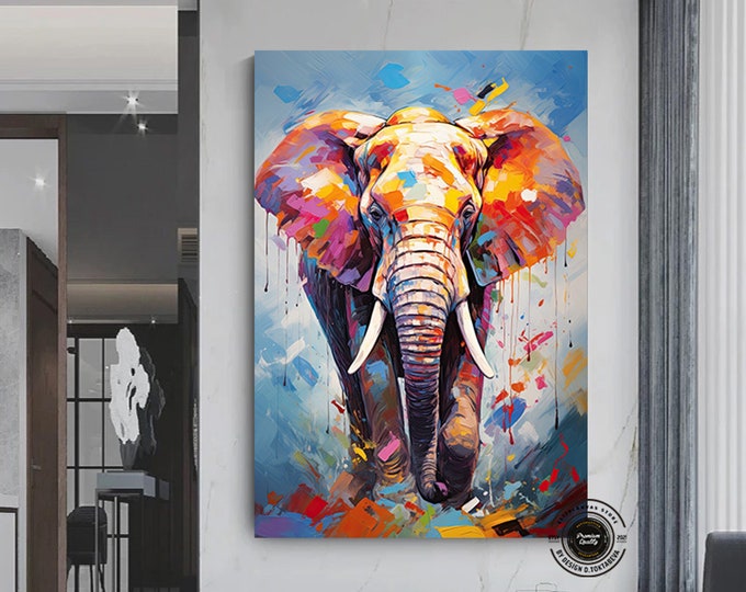 Colorful Elephant Print, Pop Art Wall Art Canvas, Watercolor Elephant Poster, Pop Art Poster, Elephant Canvas Wall Art, Above Bed Decor Art