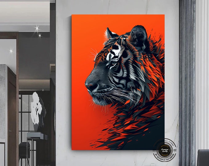 Fierce Tiger Canvas Wall Art, Colorful Vibrant Oil Painting Style, Bengal Big Cat Portrait Wildlife Art Print for Home and Office Decor
