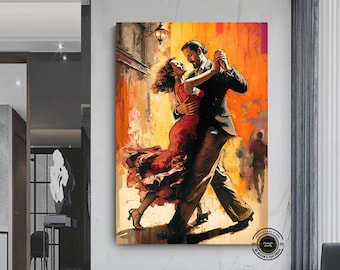 Canvas wall art of young couple dancing on the street, Love dance canvas print.