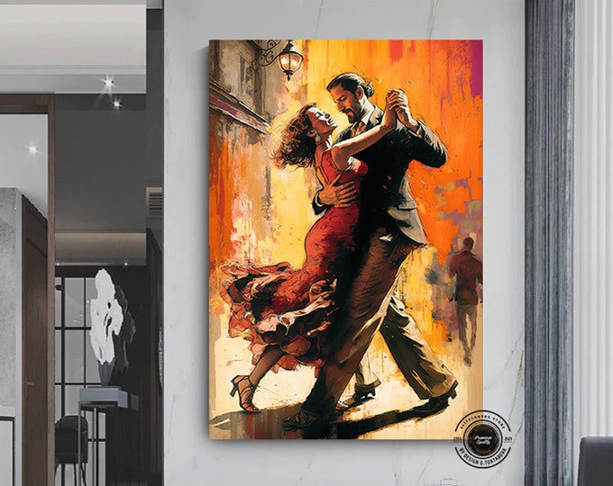 Canvas wall art of young couple dancing on the street, Love dance canvas print.