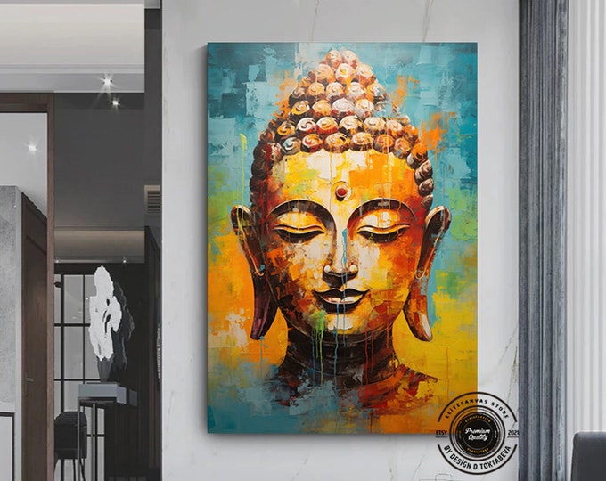 Buddha Canvas Painting, Yoga Artwork, Meditation Art Print, Buddha Wall Art Landscape, Buddhist Wall Decor, Yoga Wall Art Lotus, Home Gift