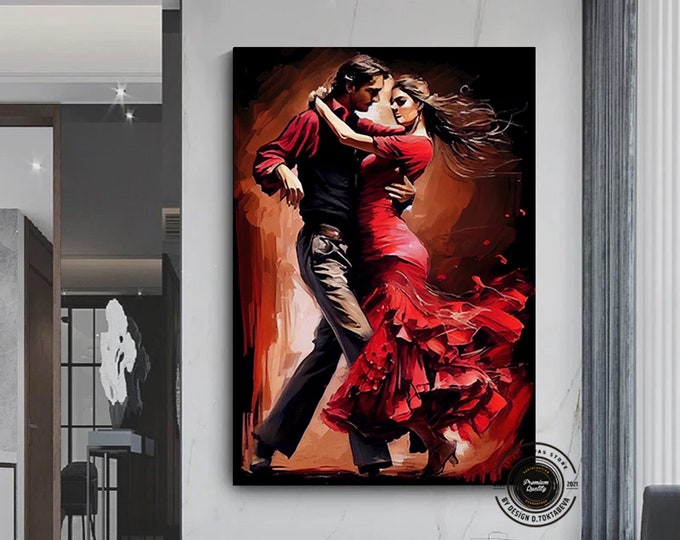 Canvas Home Decor, Large Canvas, Dancing Couple Painting Print, Music Room Art, Tango Couple Canvas Decor, Framed Canvas Ready to Hang