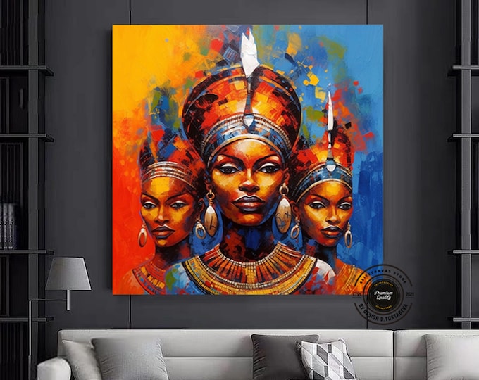 Abstract painting concept Colorful art of African people African culture women wall decor, African women art.