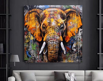 Pop Art Elephant Canvas Print, Graffiti Street Art, Colorful Wall Decor