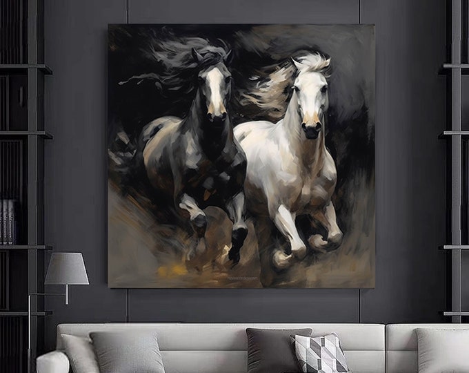 Two Horses Canvas, Horse Canvas Art, Animal Wall Art, Canvas Wall Art, Modern Wall Art,Animal Canvas Print,Home Decor,Luxury  Wall Decor
